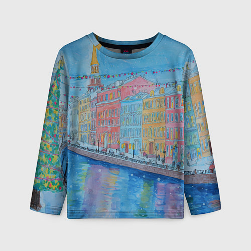 Детский лонгслив Новогодний рисованный Санкт-Петербург / 3D-принт – фото 1