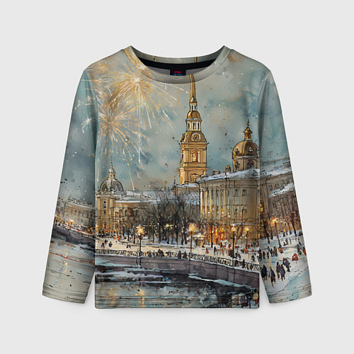 Детский лонгслив Новогодний салют в Питере / 3D-принт – фото 1