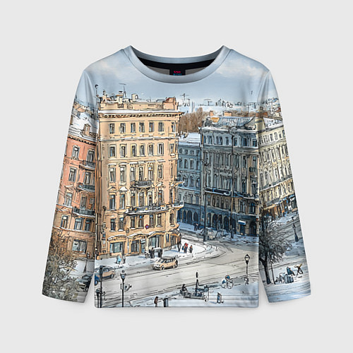 Детский лонгслив Зимняя улица Питера / 3D-принт – фото 1