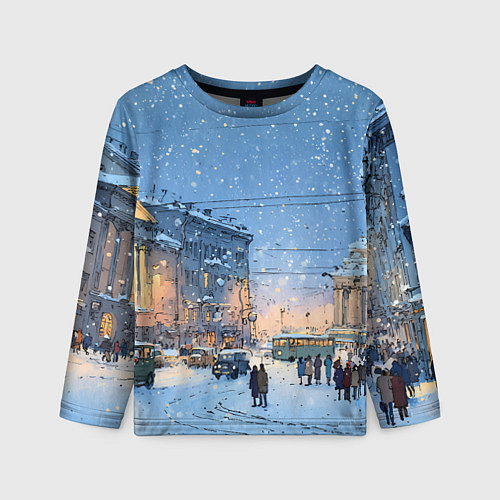 Детский лонгслив Снежный новогодний Питер / 3D-принт – фото 1