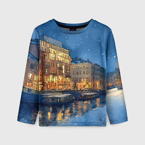 Детский лонгслив Новогодняя ночь Санкт-Петербурга / 3D-принт – фото 1
