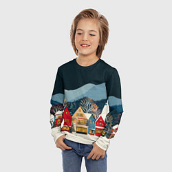 Лонгслив детский Новогодний городок в горах, цвет: 3D-принт — фото 2