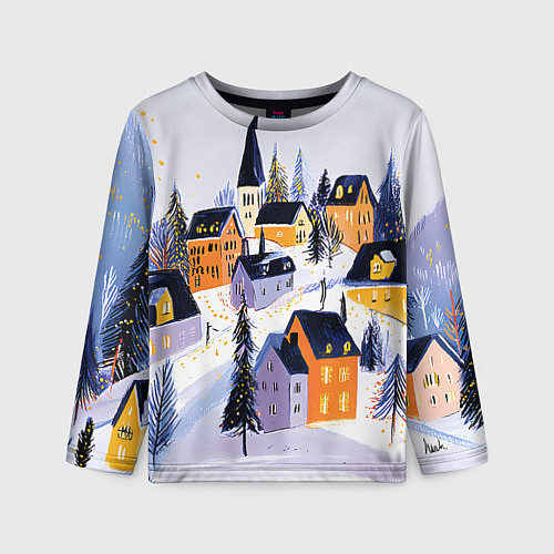 Детский лонгслив Новогодние домики на горе / 3D-принт – фото 1