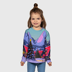 Лонгслив детский Новогодние елки в горном городке, цвет: 3D-принт — фото 2