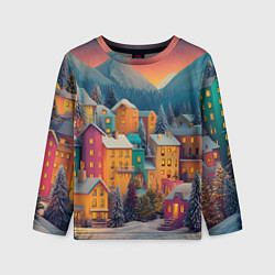 Лонгслив детский Новогодний город в горах, цвет: 3D-принт