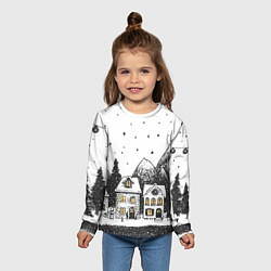 Лонгслив детский Черно-белый новогодний город, цвет: 3D-принт — фото 2
