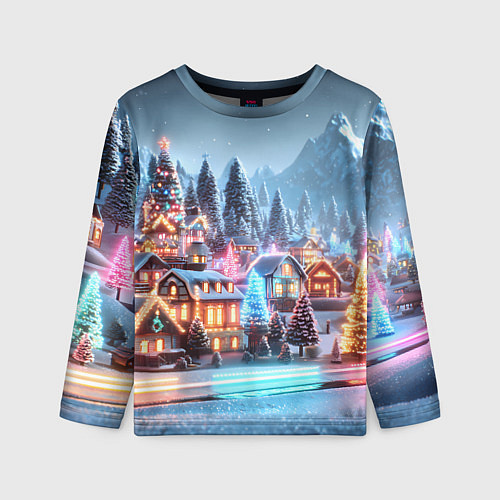 Детский лонгслив Городок в новогодних огоньках / 3D-принт – фото 1