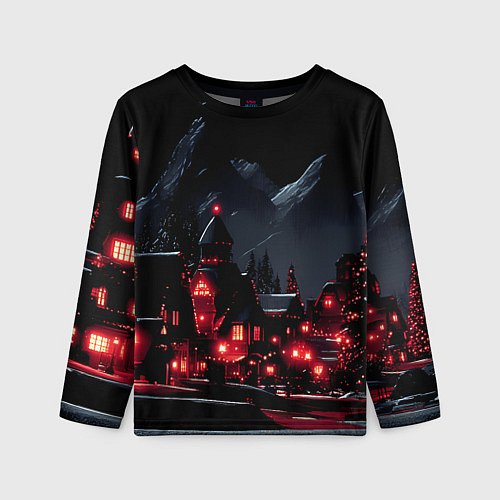 Детский лонгслив Новогодняя ночь и красные гирлянды / 3D-принт – фото 1
