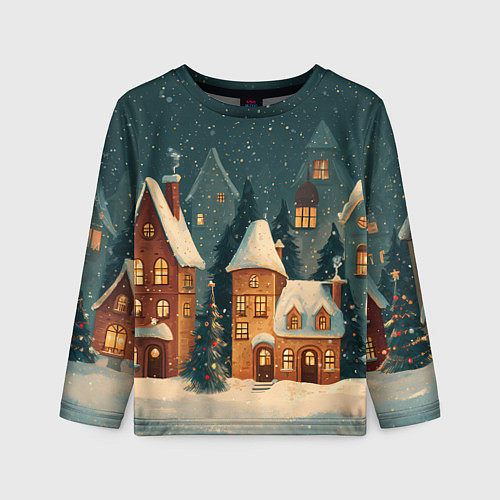 Детский лонгслив Сказочный Новогодний городок / 3D-принт – фото 1