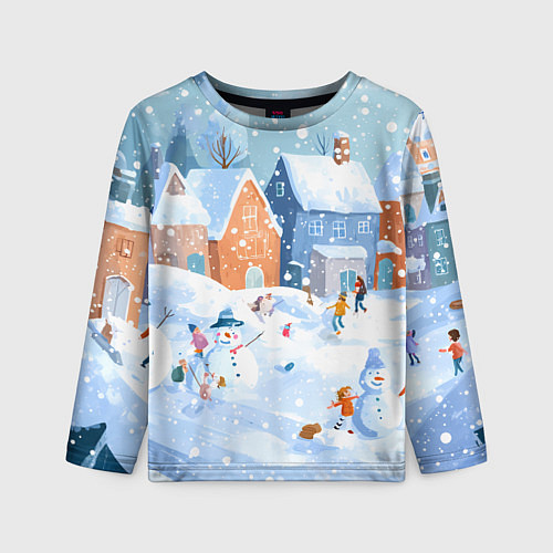 Детский лонгслив Предновогодний день во дворе / 3D-принт – фото 1