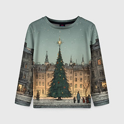 Детский лонгслив Новогодняя елка во дворе