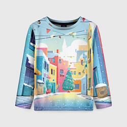 Лонгслив детский Разноцветный новогодний дворик, цвет: 3D-принт
