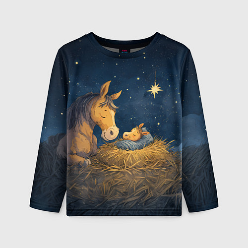 Детский лонгслив Лошадка спит с жеребенком / 3D-принт – фото 1