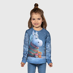 Лонгслив детский Новогодняя лошадь с подарками, цвет: 3D-принт — фото 2
