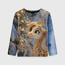 Лонгслив детский Новогодняя лошадка в крапинку, цвет: 3D-принт