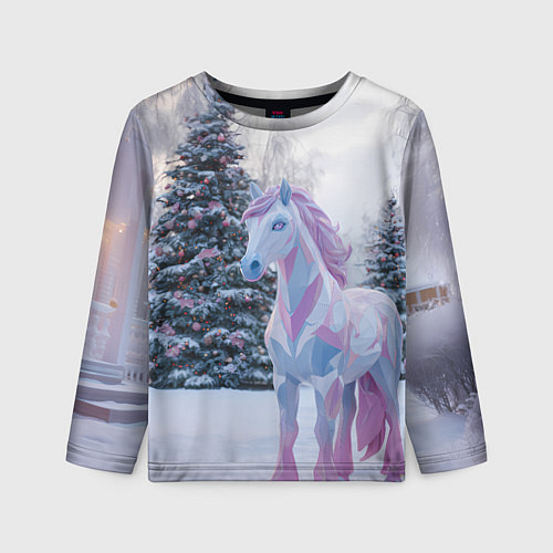 Детский лонгслив Геометрическая новогодняя лошадка / 3D-принт – фото 1