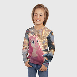 Лонгслив детский Удивленная лошадка - Новый год, цвет: 3D-принт — фото 2