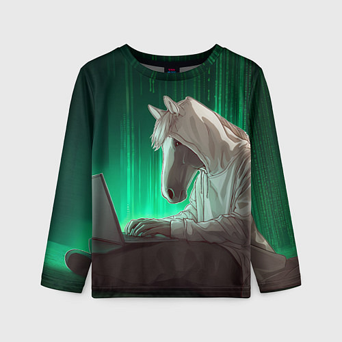 Детский лонгслив Хакер лошадь / 3D-принт – фото 1