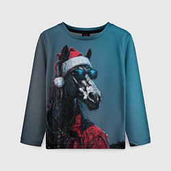 Лонгслив детский Лошадь в новогоднем стиле, цвет: 3D-принт