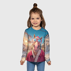 Лонгслив детский Удивленная лошадь в очках, цвет: 3D-принт — фото 2