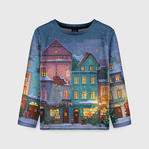 Детский лонгслив Новогодний дворик / 3D-принт – фото 1