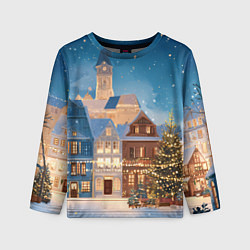 Лонгслив детский Новогодний дворик и елка, цвет: 3D-принт