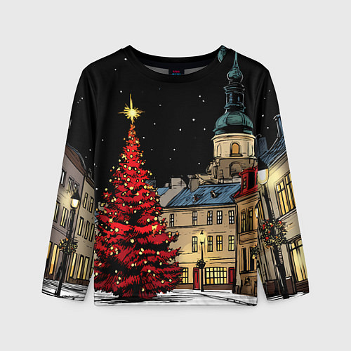 Детский лонгслив Красная новогодняя елка / 3D-принт – фото 1