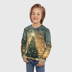 Лонгслив детский Новогодний старый город, цвет: 3D-принт — фото 2