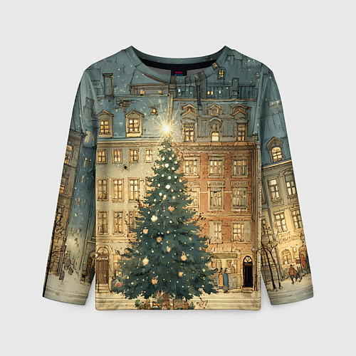 Детский лонгслив Новогодний старый город / 3D-принт – фото 1