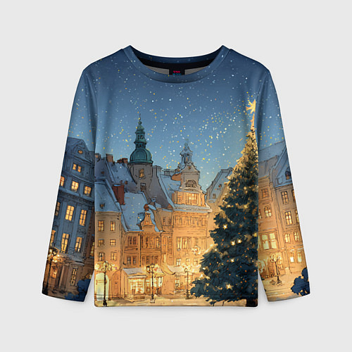 Детский лонгслив Новый год в старом городе / 3D-принт – фото 1
