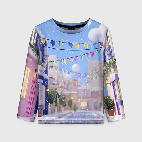 Детский лонгслив Предновогодний праздничный дворик / 3D-принт – фото 1