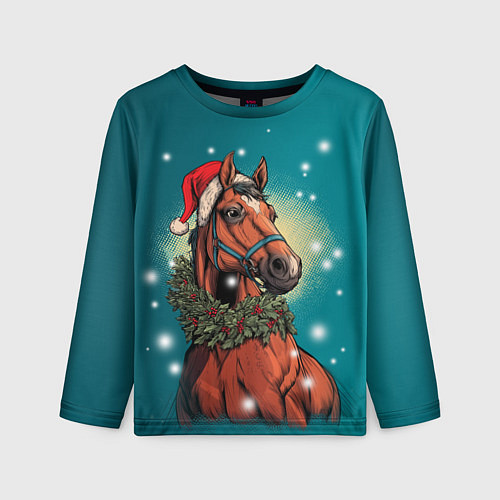 Детский лонгслив Конь в шапке / 3D-принт – фото 1