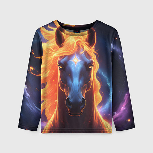 Детский лонгслив Космическая огненная лошадь / 3D-принт – фото 1
