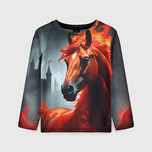 Детский лонгслив Огненная лошадь на сером / 3D-принт – фото 1