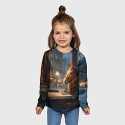 Лонгслив детский Лошадь в кафе ищет новогоднее настроение, цвет: 3D-принт — фото 2