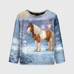 Лонгслив детский Новогодняя лошадка в лесу, цвет: 3D-принт