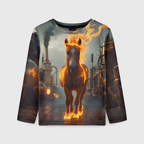 Детский лонгслив Стимпанк и огненная лошадь / 3D-принт – фото 1
