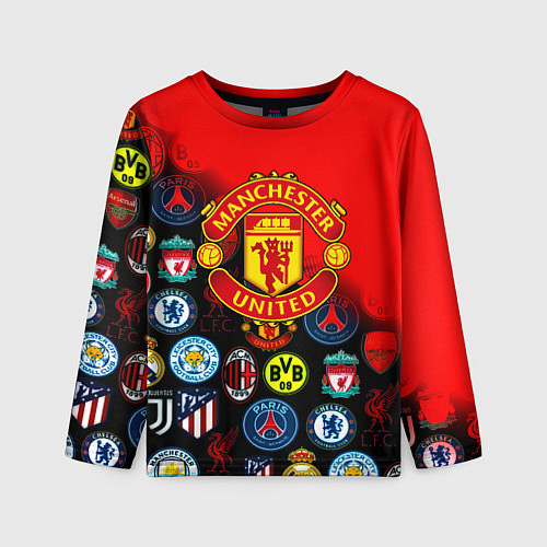 Детский лонгслив Манчестер Юнайтед логотипы команд / 3D-принт – фото 1