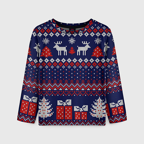 Детский лонгслив Новогодний вязаный паттерн / 3D-принт – фото 1