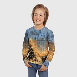Лонгслив детский Новый год в старом уютном городе, цвет: 3D-принт — фото 2