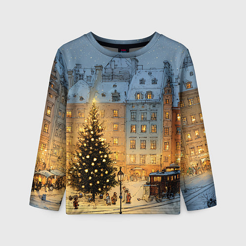 Детский лонгслив Новый год в старом уютном городе / 3D-принт – фото 1