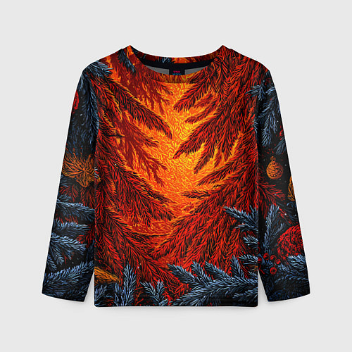 Детский лонгслив Новогодние ветки елок / 3D-принт – фото 1