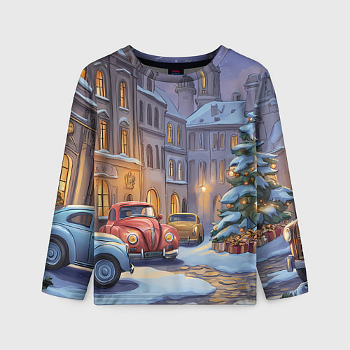 Детский лонгслив Новогодний снежный двор / 3D-принт – фото 1