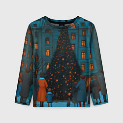 Детский лонгслив Люди встречают новый год во дворе