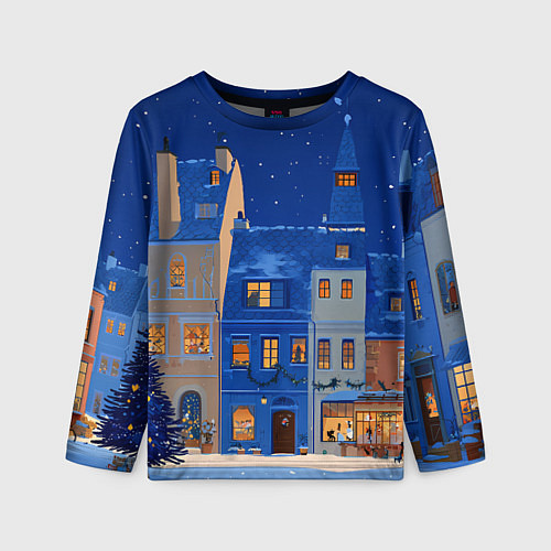Детский лонгслив Синяя новогодняя елочка во дворе / 3D-принт – фото 1