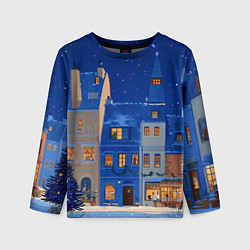Детский лонгслив Синяя новогодняя елочка во дворе