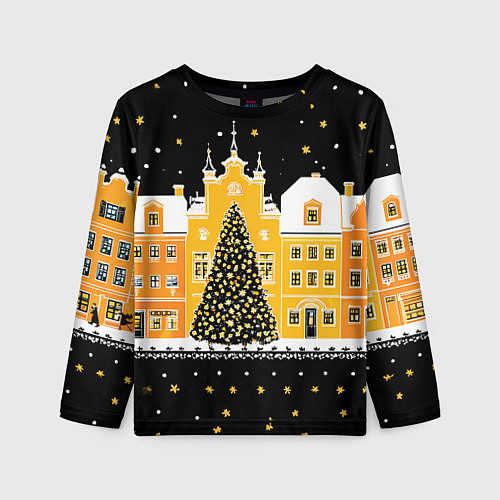 Детский лонгслив Новогодняя ночь в городе / 3D-принт – фото 1