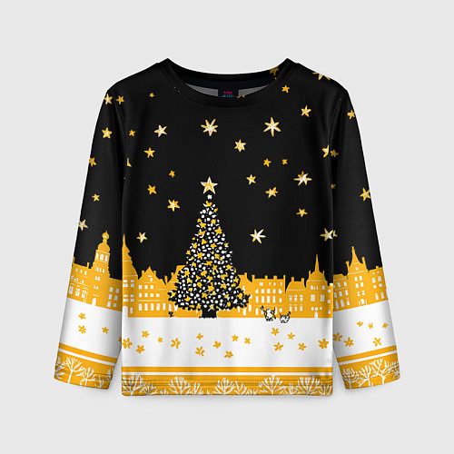 Детский лонгслив Новый год в черно-желтом стиле / 3D-принт – фото 1
