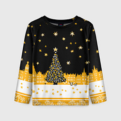 Лонгслив детский Новый год в черно-желтом стиле, цвет: 3D-принт