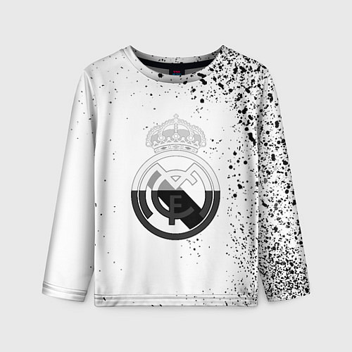 Детский лонгслив Реал Мадрид черно белые краски / 3D-принт – фото 1